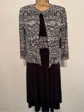 Jessica Howard Womens Jacket Dress Set in black and white 4p